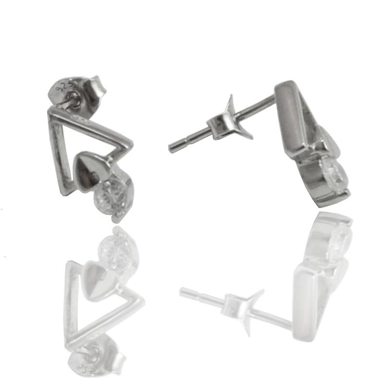 Orecchini punto luce triangolo in argento 925 rodiato con zirconi bianchi