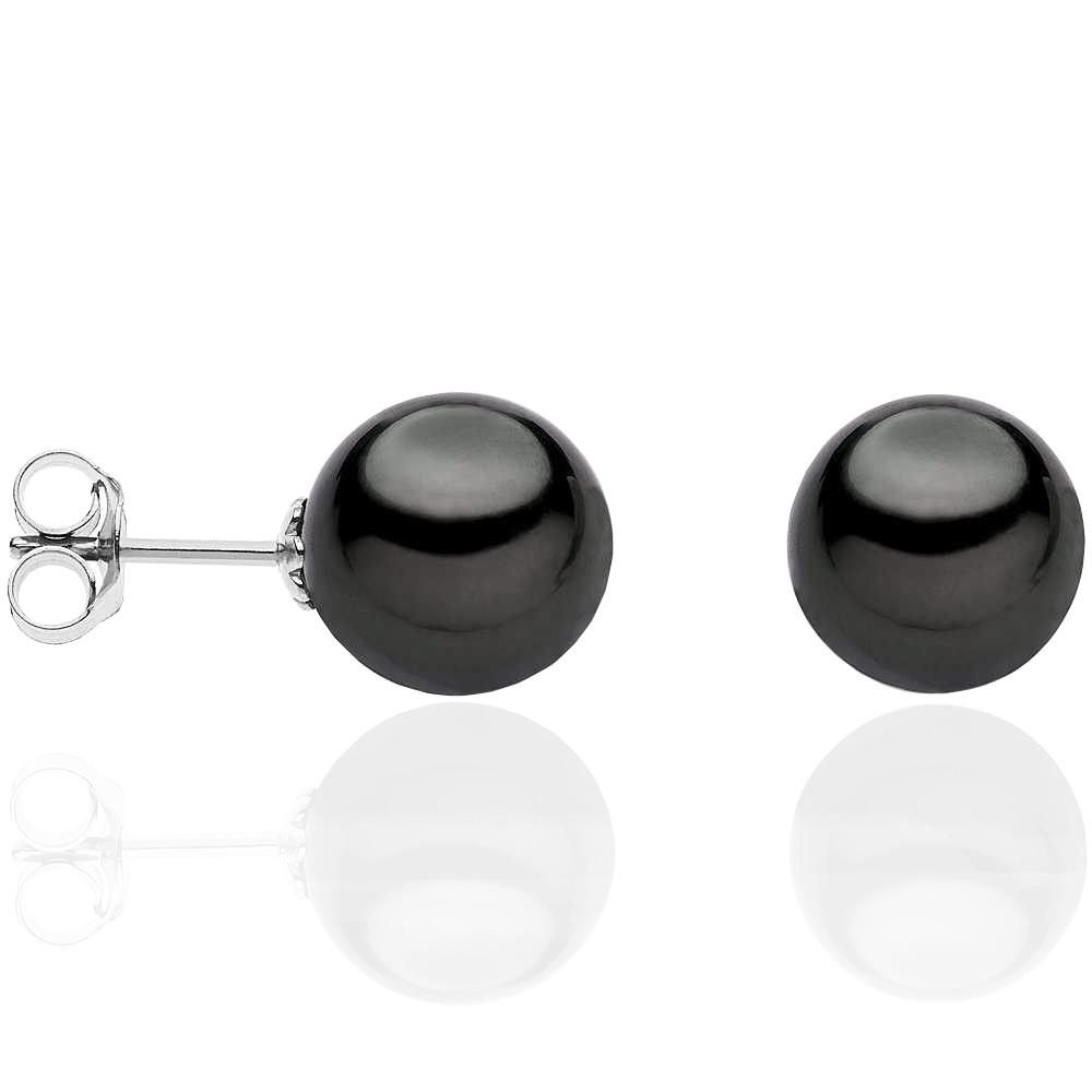 Orecchini per lobo sfera nera mm 8 in argento 925 rodiato e smalti
