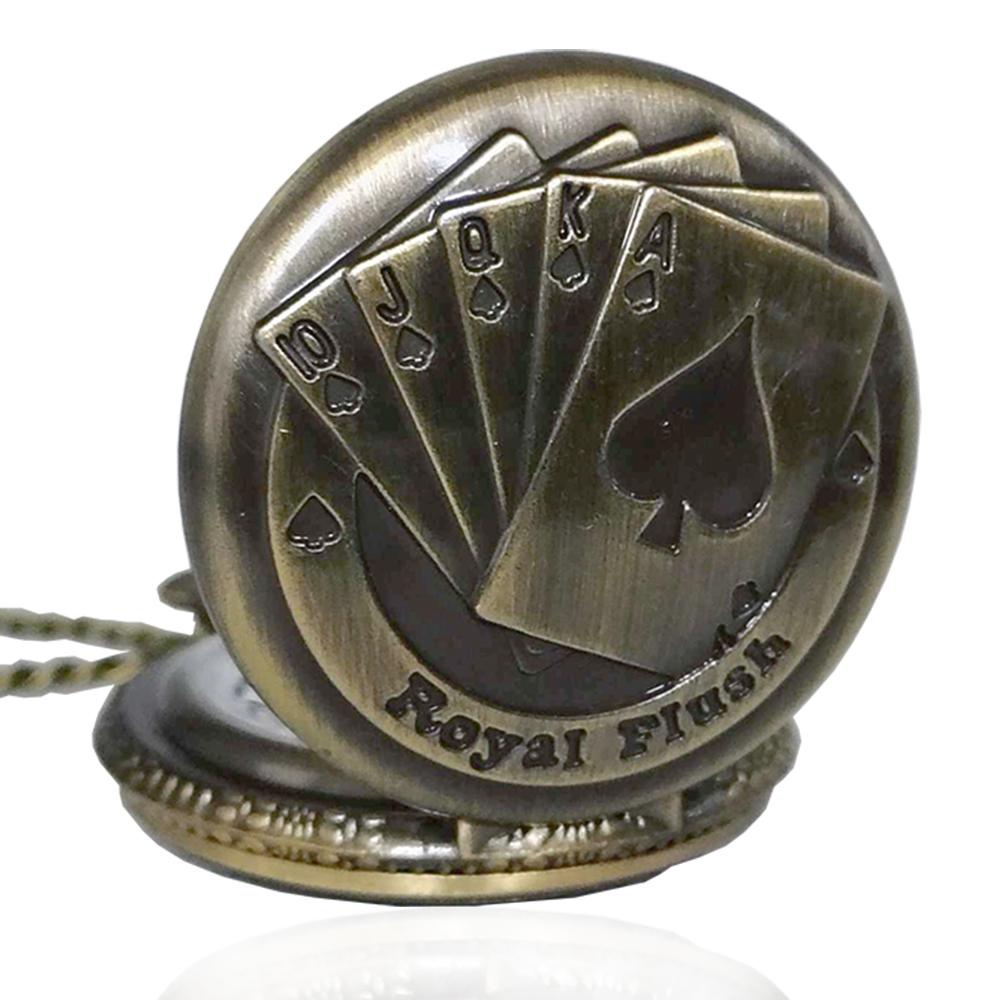 Orologio da tasca vintage carte da poker mm 46 in lega di bronzo con catena