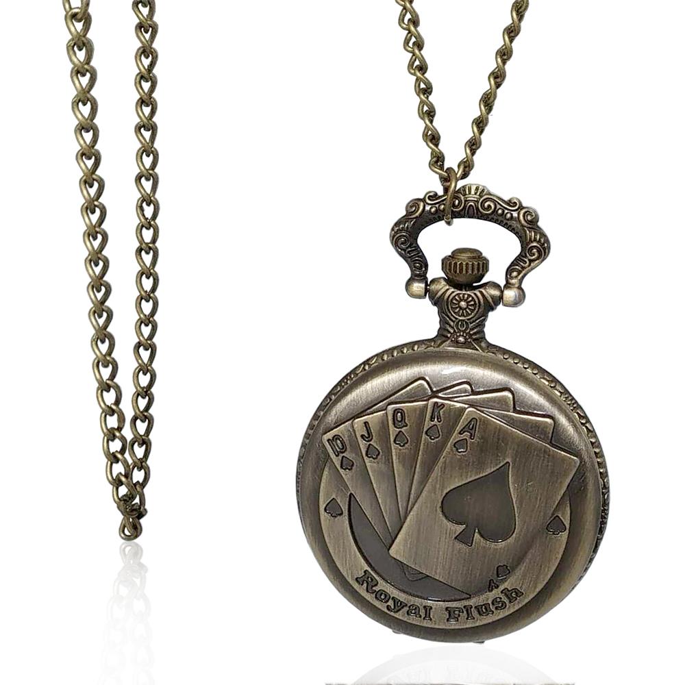 Orologio da tasca vintage carte da poker mm 46 in lega di bronzo con catena