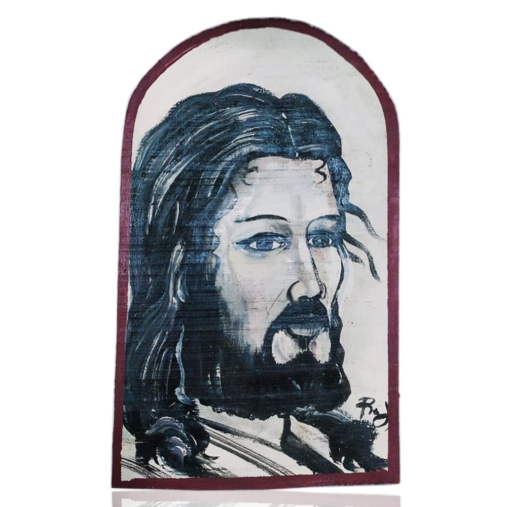 Pannello sacro volto di cristo cm 40x23 tempera acrilica su legno fatto a mano