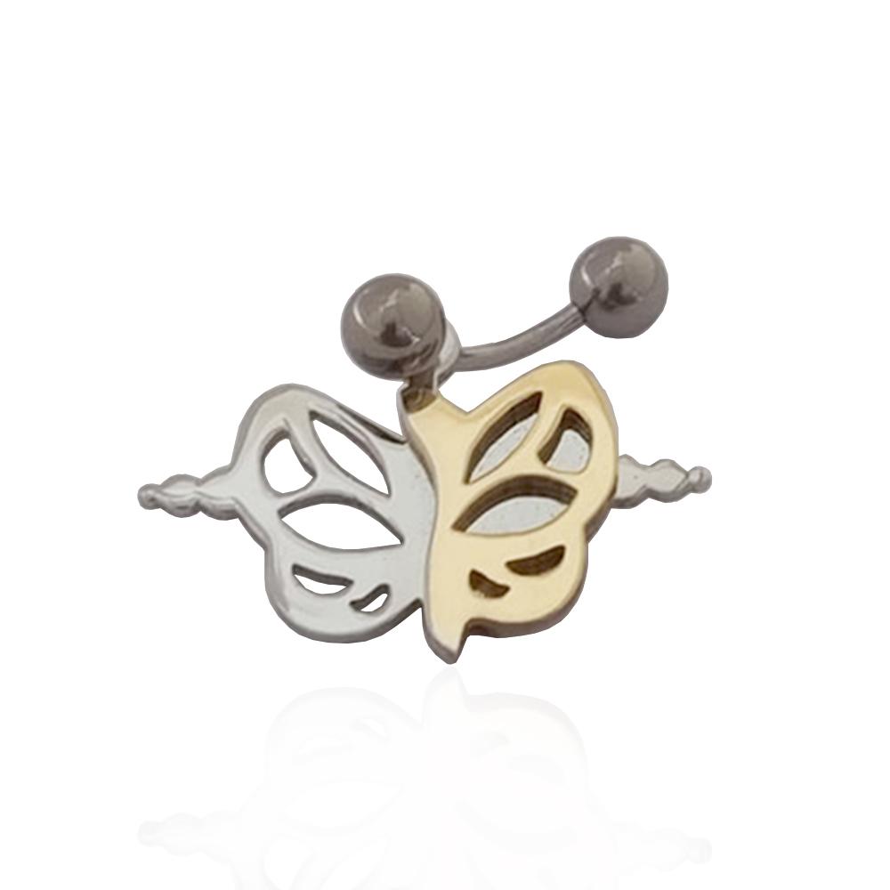Piercing farfalla traforata mm 19x27 in acciaio chirurgico dorato con gancio banana