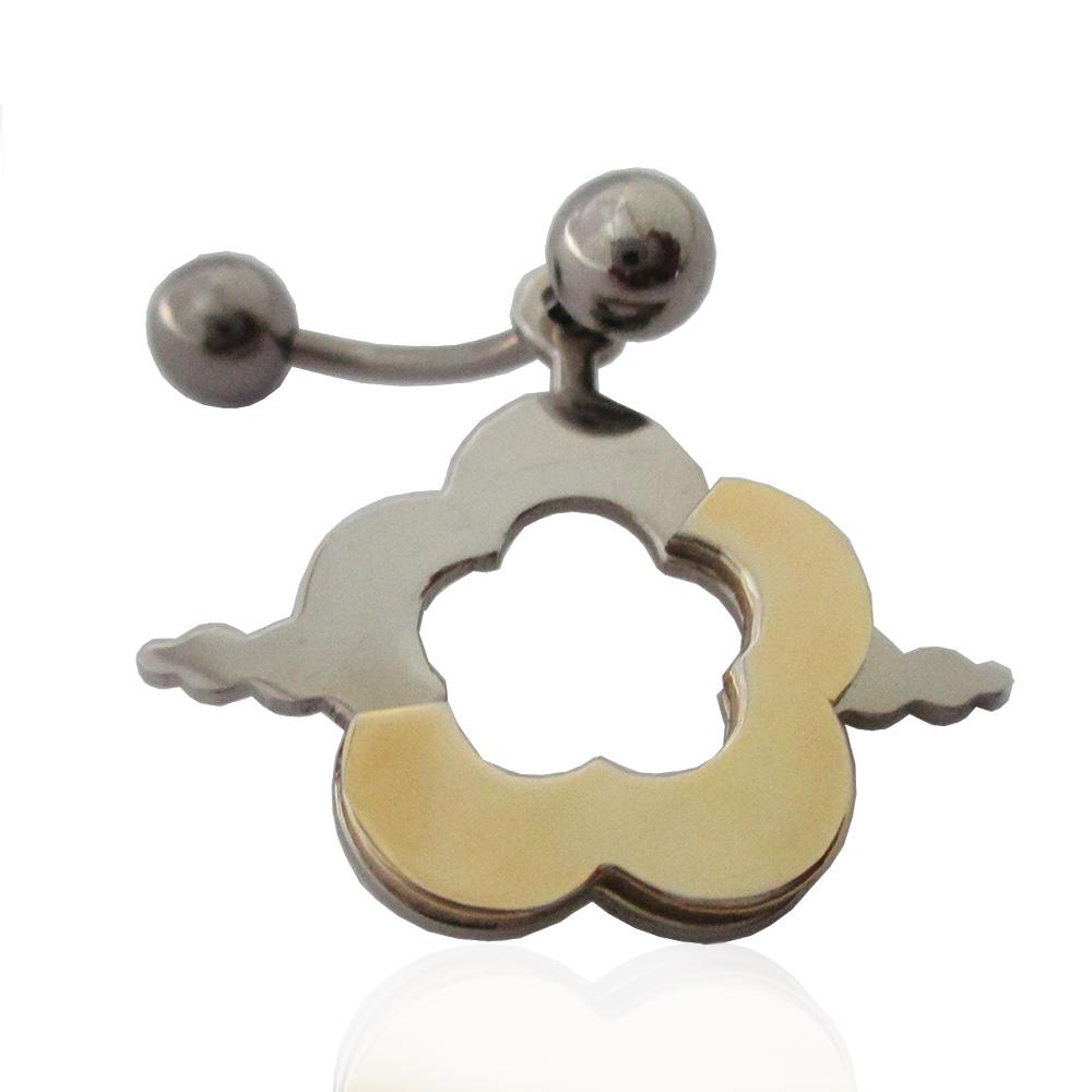 Piercing tribale fiore mm 21x24 in acciaio chirurgico dorato con gancio banana