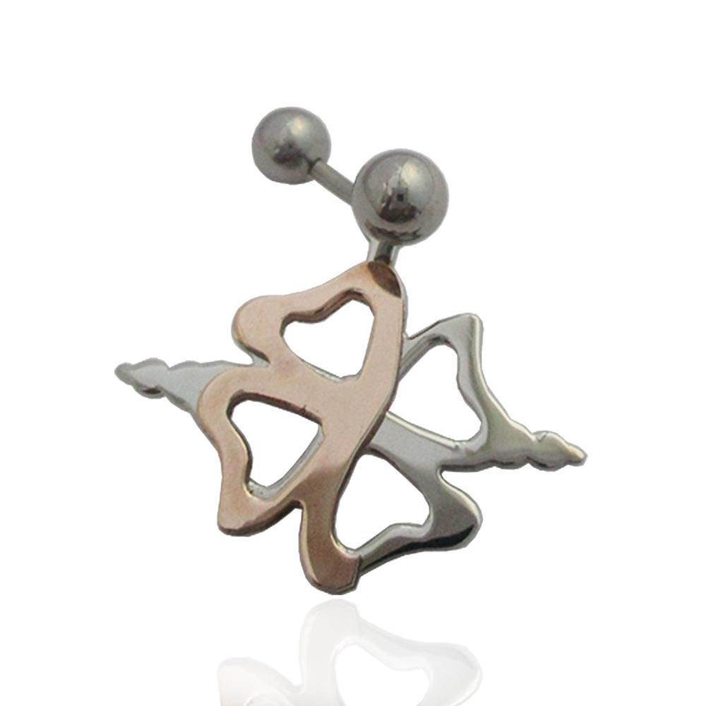 Piercing tribale quadrifoglio mm 22x25 in acciaio chirurgico ramato con gancio banana