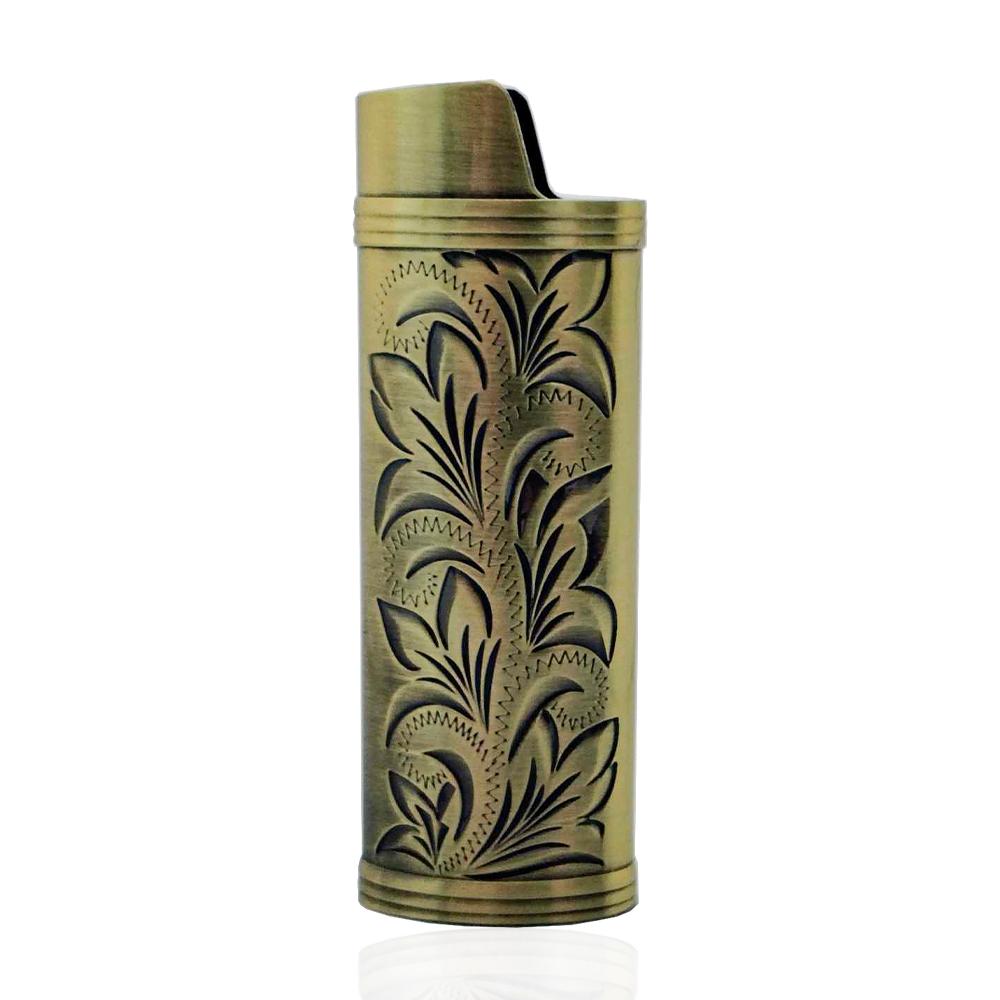 Porta accendino cm 8 in acciaio color bronzo a motivo floreale - personalizzabile -