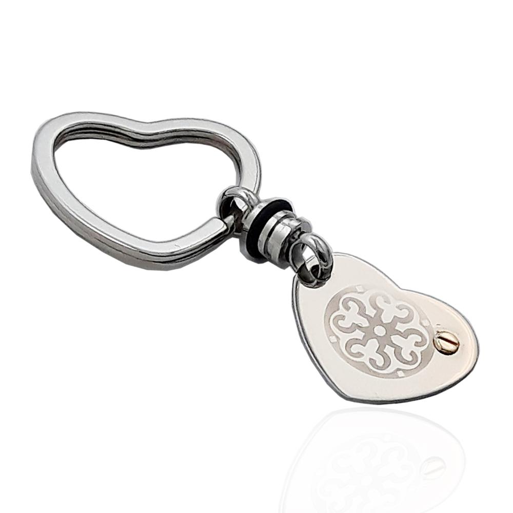 Portachiavi per donna a doppio cuore in acciaio lucido con borchia in oro -personalizzabile-