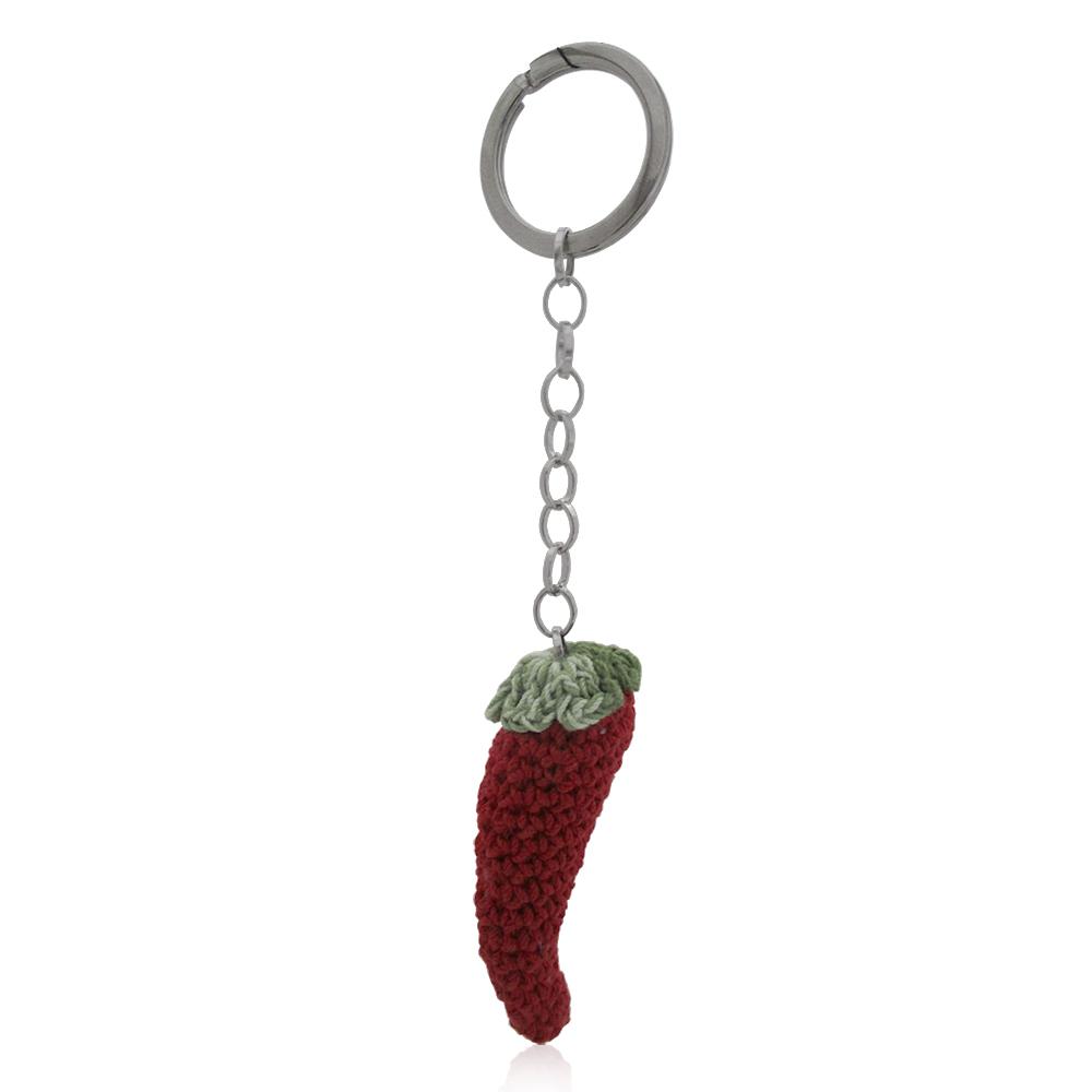 Portachiavi scaramantico in acciaio con corno rosso mm 60 in uncinetto tricot fatto a mano