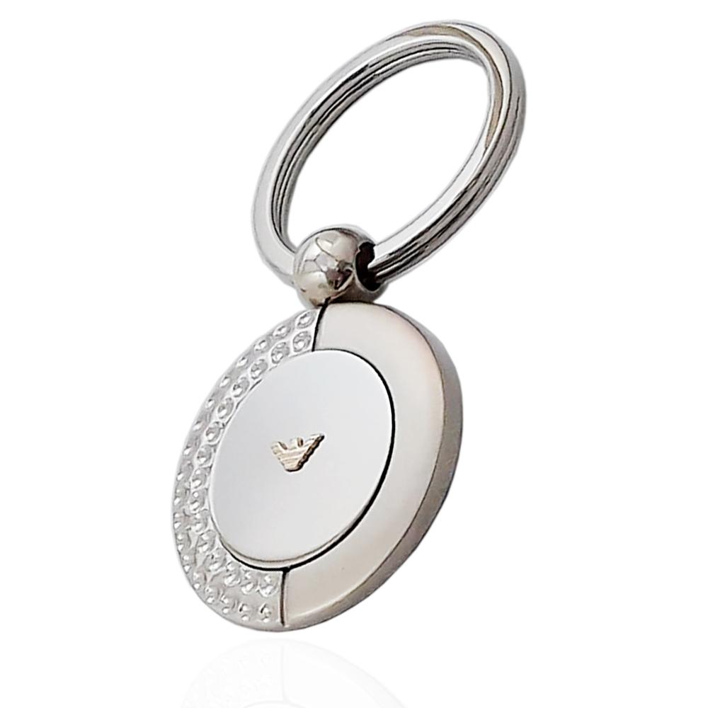 Portchiavi tondo in acciaio lucido-satinato con aquila reale centrale in oro giallo 18 kt. -personalizzabile-