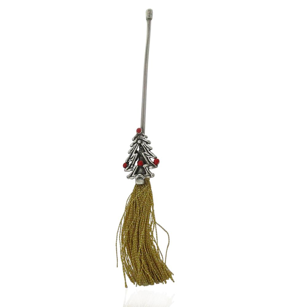 Scopa portafortuna in argento 800 con smalto rosso con albero di natale cm 13x2