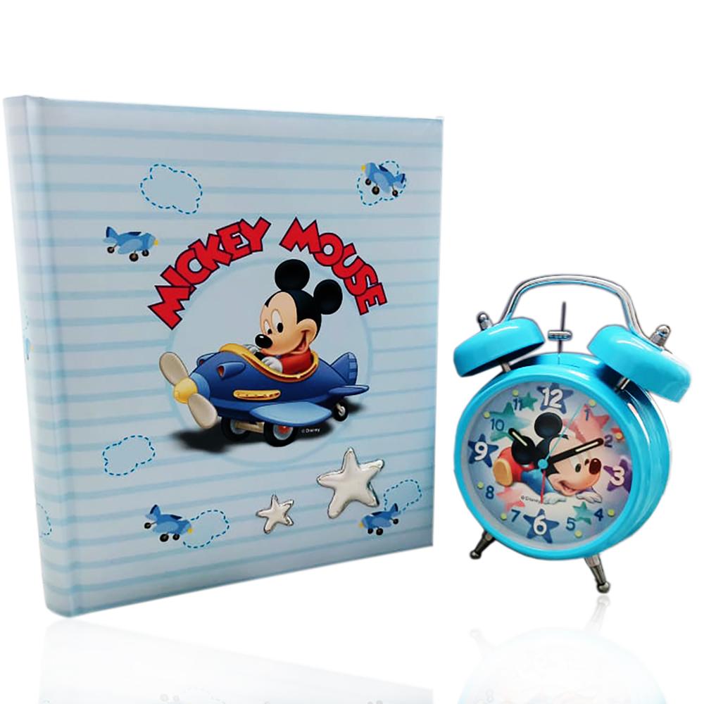 Set mickey mouse album foto con blasone in argento e orologio sveglia. articoli accessori disney
