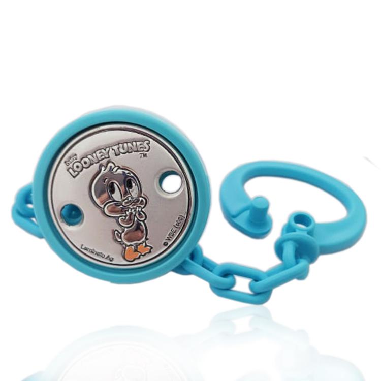 Spilla pinza portaciuccio azzurro, canarino tweety looney tunes in argento e smalti
