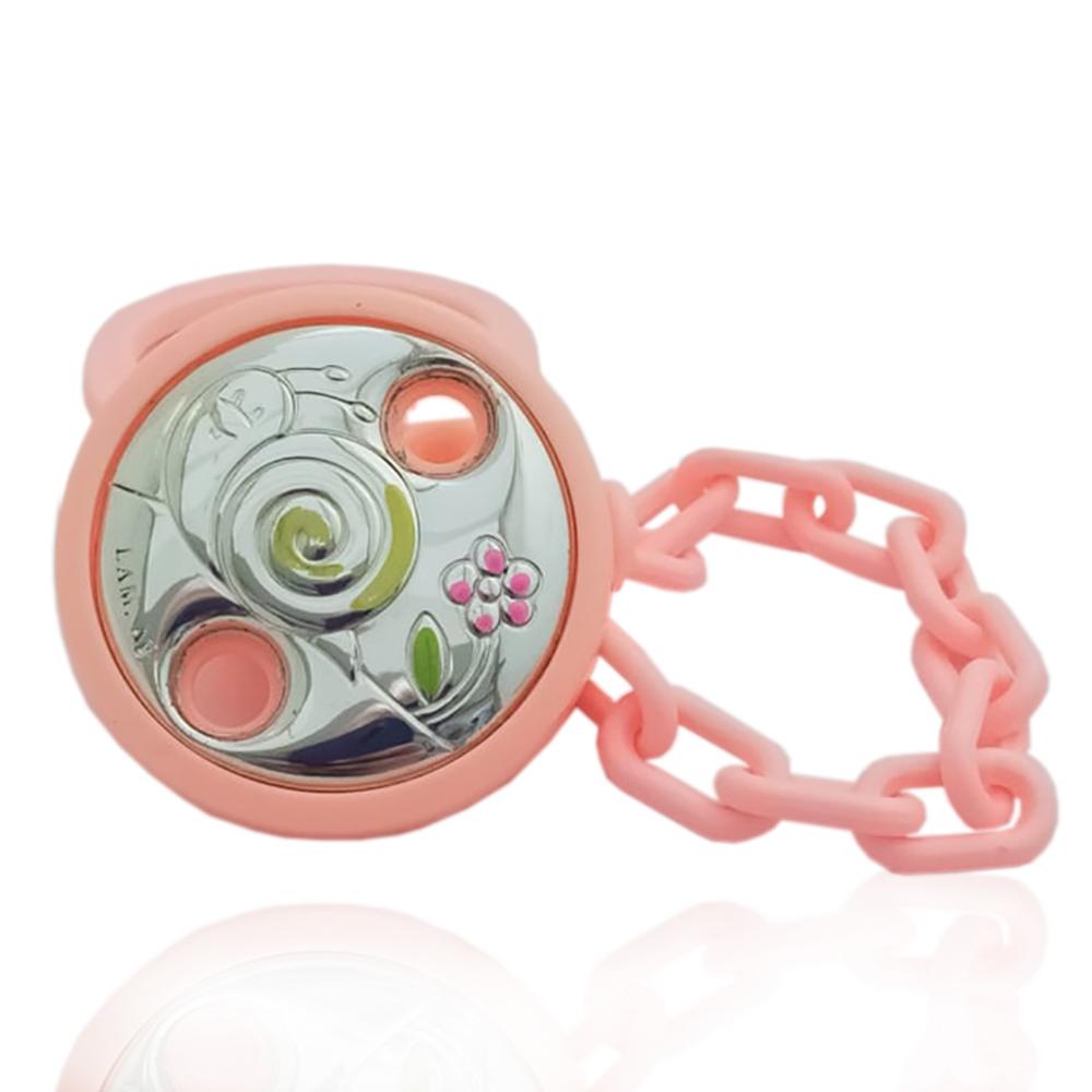 Spilla pinza portaciuccio rosa lumaca in argento e smalti