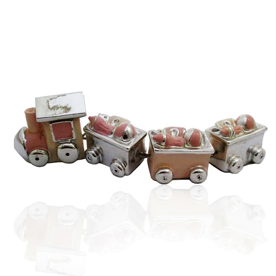 Trenino cm 15 in legno smaltato rosa e laminato argento
