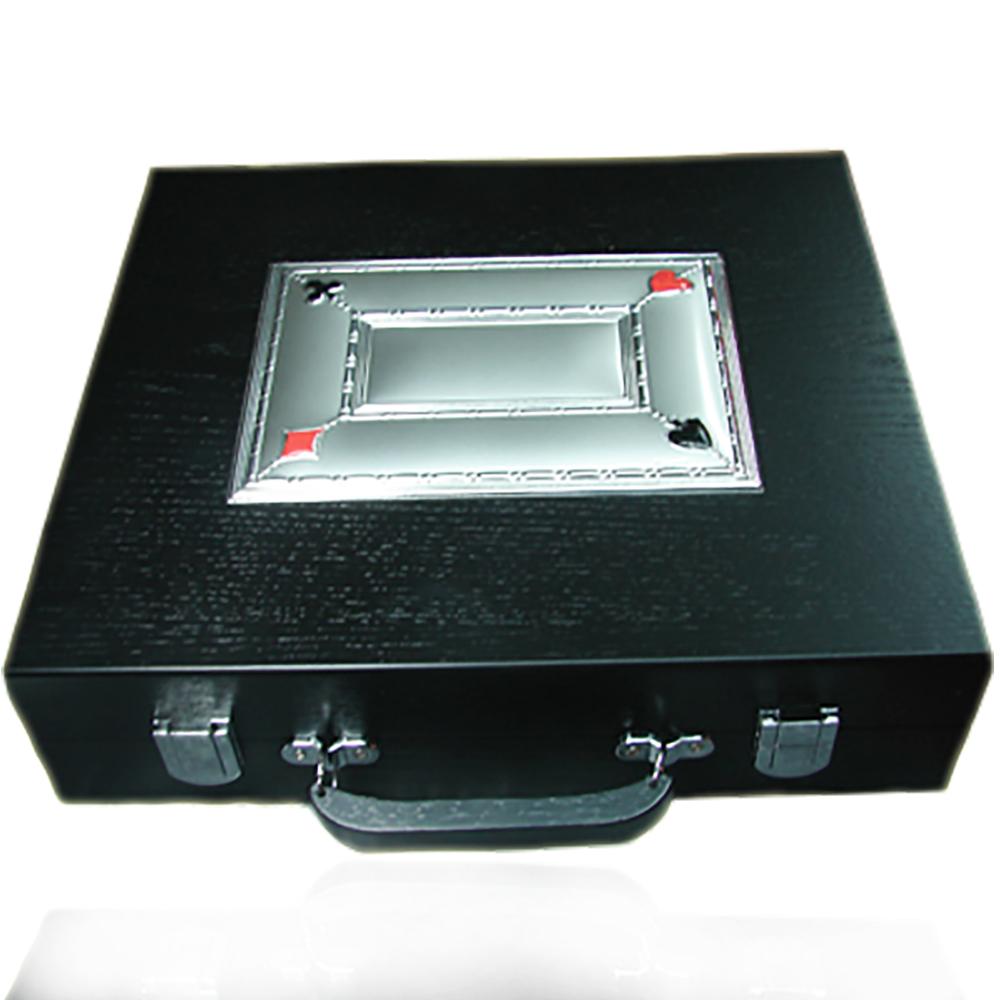 Valigia porta carte fiches e dadi in legno nero con borchia in argento 925