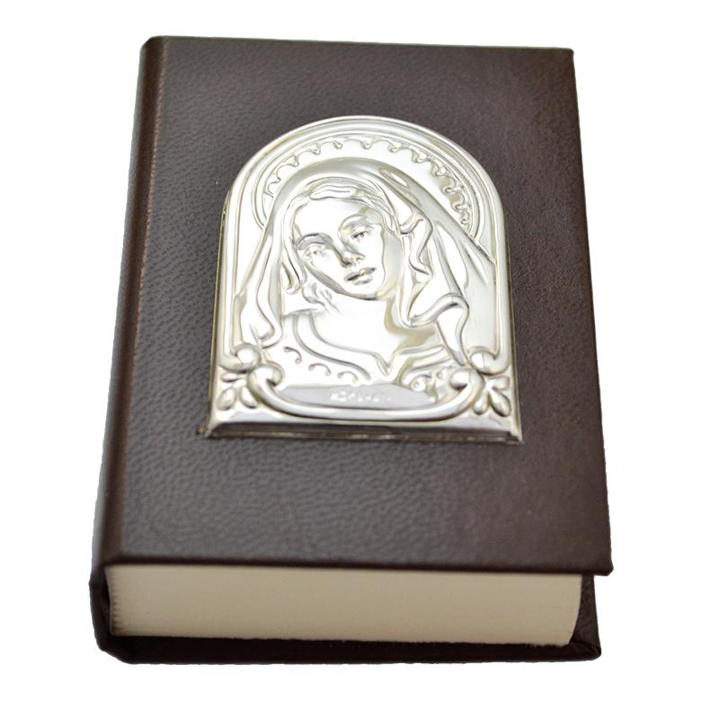 Santo vangelo cm 9x6 similpelle marrone con madonna laminato argento