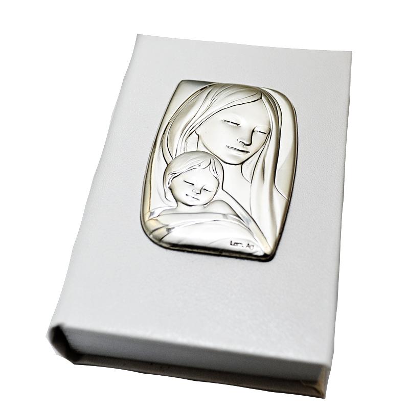 Santo vangelo e atti degli apostoli versione ufficiale cei 11x7 similpelle con madonna con bimbo laminato argento