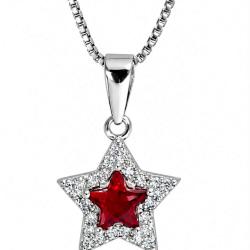 Orecchini a stella mm 12x12 in argento 925 rodiato con zirconi bianchi e centrale rosso