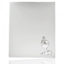 Album bianco 20x25 prima comunione in pelle con applicazione calice con spiga laminato argento