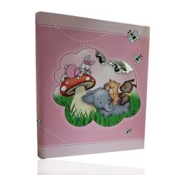 Album foto diario 20x25 animaletti in pelle rosa con nuvoletta laminato argento