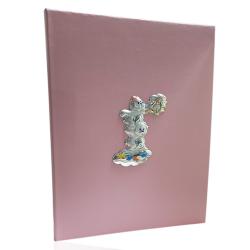 Album foto-diario per nascita battesimo in pelle rosa con orsetti su nuvole in argento