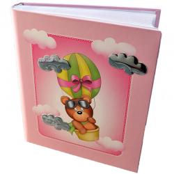 Album foto diario rosa orsetto in mongolfiera 20x25 con applicazioni laminato argento 