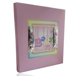 Album fotografico Baby per nascita battesimo in pelle rosa cm 25x20 con decoro laminato argento