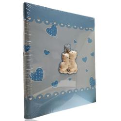 Album fotografico celeste 24x30 per nascita battesimo con orsetti che si abbracciano in argento