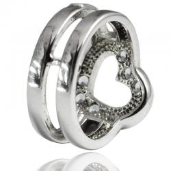 Anello cuore doppio gambo in argento 925 rodiato con zirconi azzurri collezione benetton