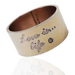 Anelli a fascia mm 10 in argento 925 con diamanti naturali e scritta love is...
