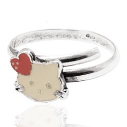 Anello Hello Kitty con cuore rosso in argento 925 e smalti a fuoco misura regolabile