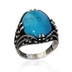 Anello ovale mm 20 in argento 925 brunito con cabochon turchese