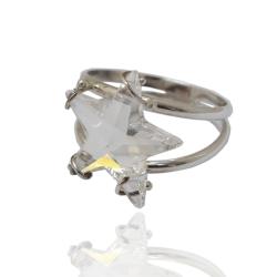 Anello in argento 925 rodiato doppio gambo con Stella in cristallo di Swarovski Crystal