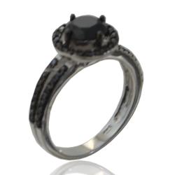Anello solitario in argento 925 placcato rodio e rutenio con zirconi neri altà qualità in taglio brillante