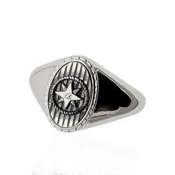 Anello da uomo ovale mm 15x10 in argento 925 rodiato con rosa dei venti centrale