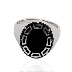 Anello da uomo ovale mm 16x14 in argento 925 rodiato con smalto nero