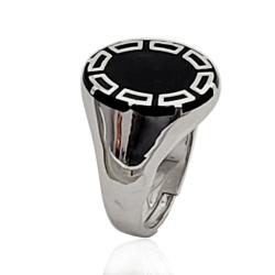Anello da uomo ovale mm 16x14 in argento 925 rodiato con smalto nero