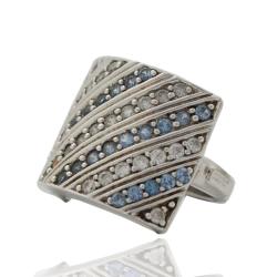 Anello pave' di zirconi bianchi e azzurri  in argento 925 rodiato united colors of benetton
