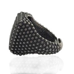 Anello quadrato per uomo mm 19x19 in argento 925 brunito con microsfere