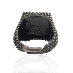 Anello quadrato per uomo mm 19x19 in argento 925 brunito con microsfere