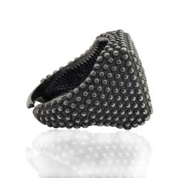 Anello quadrato per uomo mm 19x19 in argento 925 brunito con microsfere