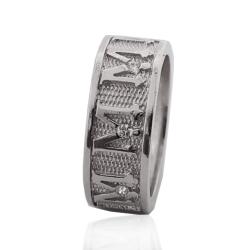 Anello sacro a fascia mm 8 vergine maria in argento 925 rodiato con zirconi bianchi