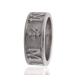 Anello sacro a fascia mm 8 vergine maria in argento 925 rodiato con zirconi bianchi