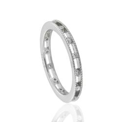Anello veretta in argento 925 rodiato mm 2,5 con zirconi bianchi