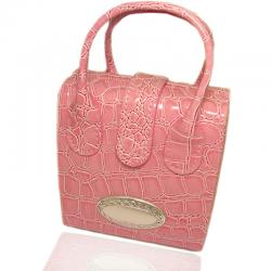 Borsa beauty portagioie da trasporto cm 10x11 in pelle rosa con borchia ovale centrale laminata argento