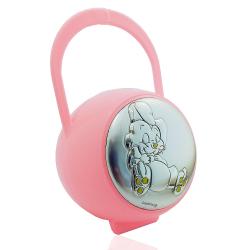 Box portaciuccio Coniglietto che dorme laminato argento, accessori ciuccio prima infanzia rosa