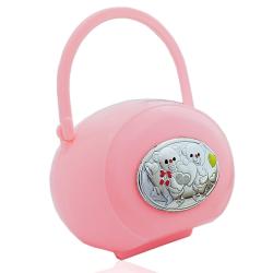 Box portaciuccio Orsetti innamorati laminati argento, accessori ciuccio prima infanzia rosa