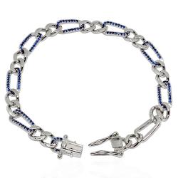 Bracciale a catena grumetta alternata in argento 925 rodiato con zirconi capri blue