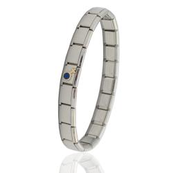 Bracciale componibile in acciaio anallergico con centrale simbolo femmina in oro giallo 18 carati e smalti