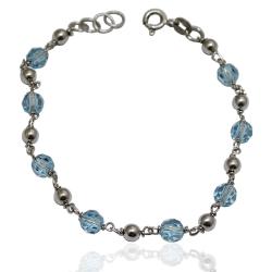 Bracciale in argento 925 rodiato per donna con cristalli Swarovski a sfra faccettata da mm 5 Aquamarine