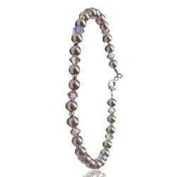 Bracciale cm 19 in argento 925 con perlina marrone mm 4 e cristalli swarovski violet